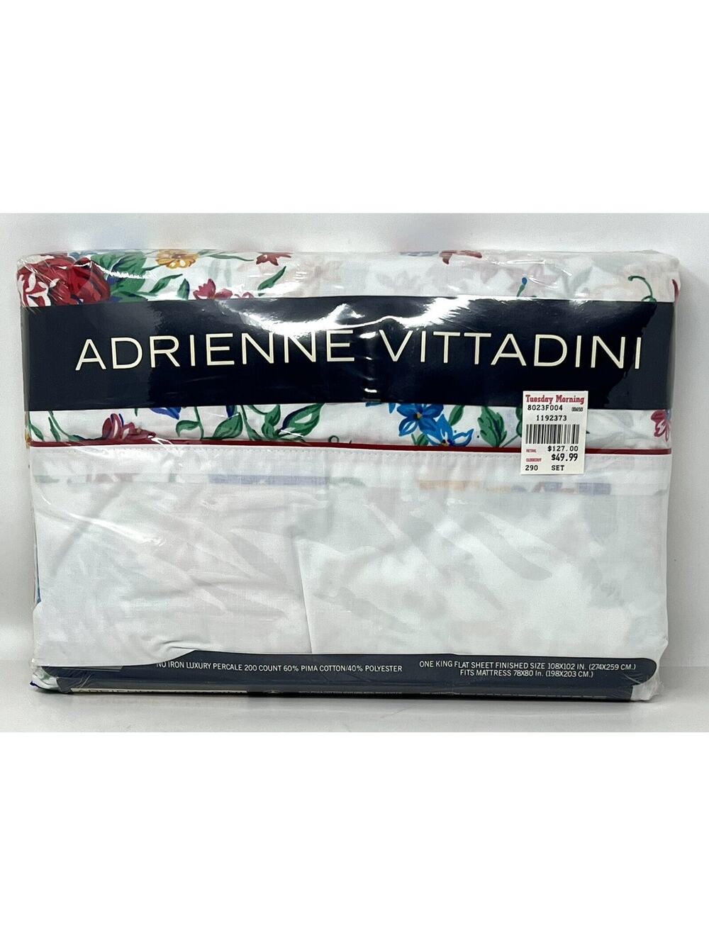 VTG Fieldcrest ADRIENNE VITTADINI KING FLAT TOP SHEET Summer Garden Floral NOS